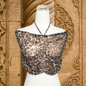 Urbran Outifitter Mesh Ruched Cheetah Animal Print Halter Crop Top.*LG * NWT